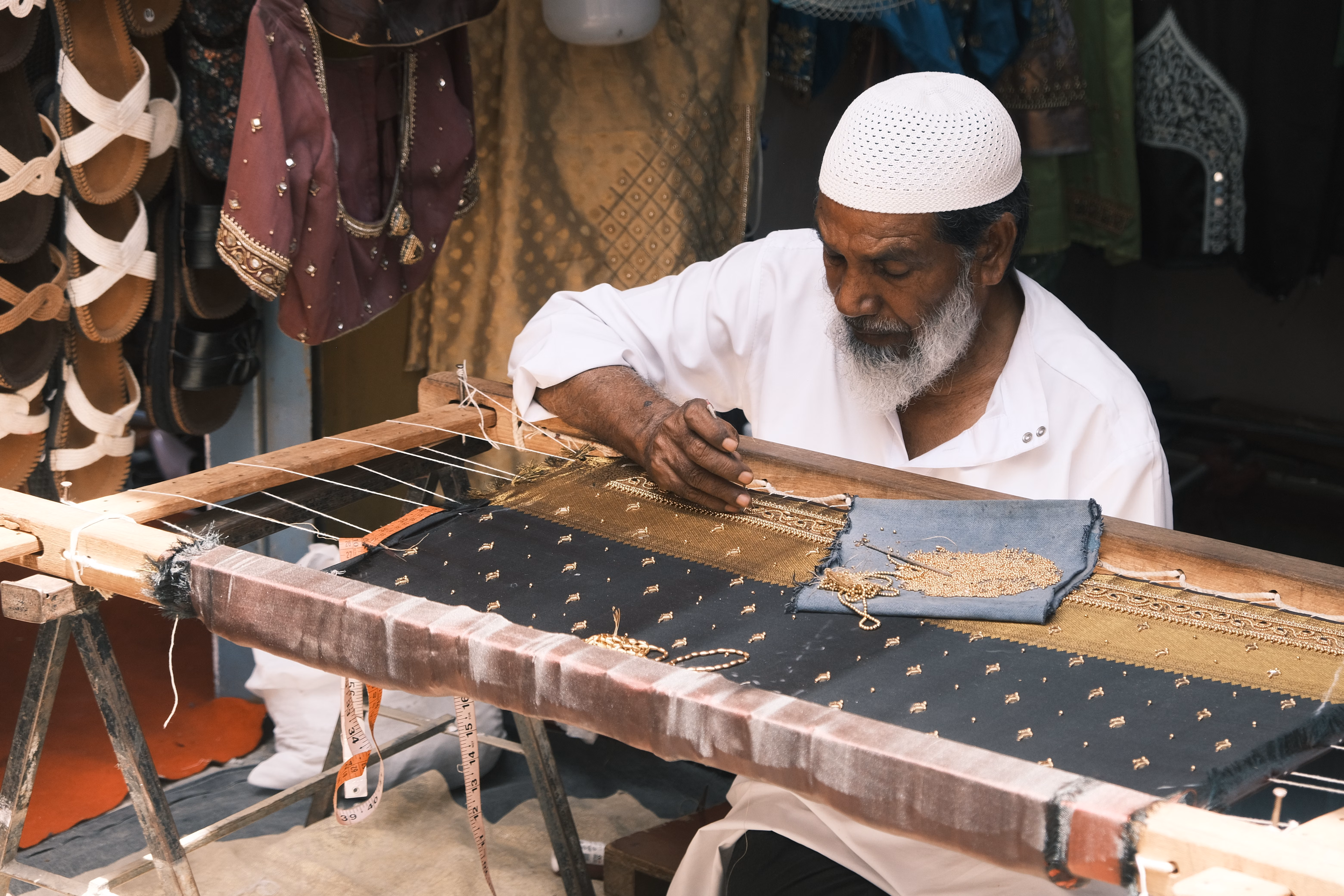 Zardozi craftsperson at work in Lucknow